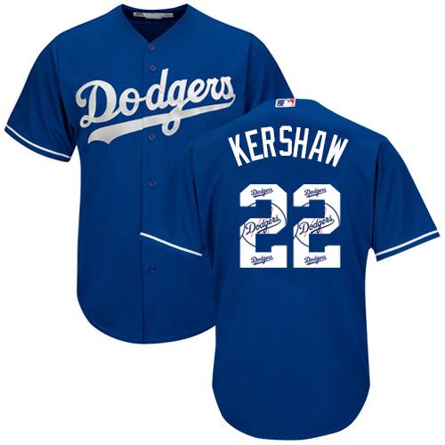 Dodgers #22 Clayton Kershaw Blue Team Logo Fashion Stitched MLB Jersey - Click Image to Close